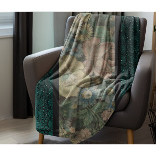 Cobertor De Velo Vintage inspirou Burlap Floral e Teal Negro