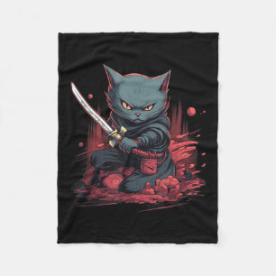 Cobertor De Velo Vintage Japonês Samurai Ninja Cat Tattoo Kawaii