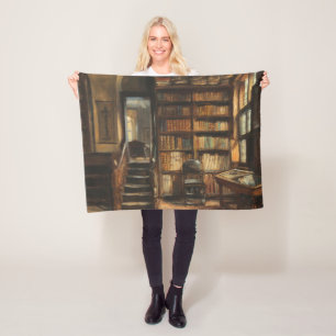 Cobertor De Velo Vintage Library Painting, Moody Tones, Bookie