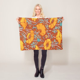 Cobertor De Velo Vintage Orange Poppy Fleece Blanket