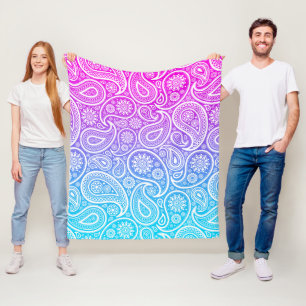 Cobertor De Velo Vintage paisley branco sobre ombre rosa a azul