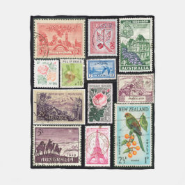 Cobertor De Velo Vintage Postage Stamps Floral Fleece Blanket