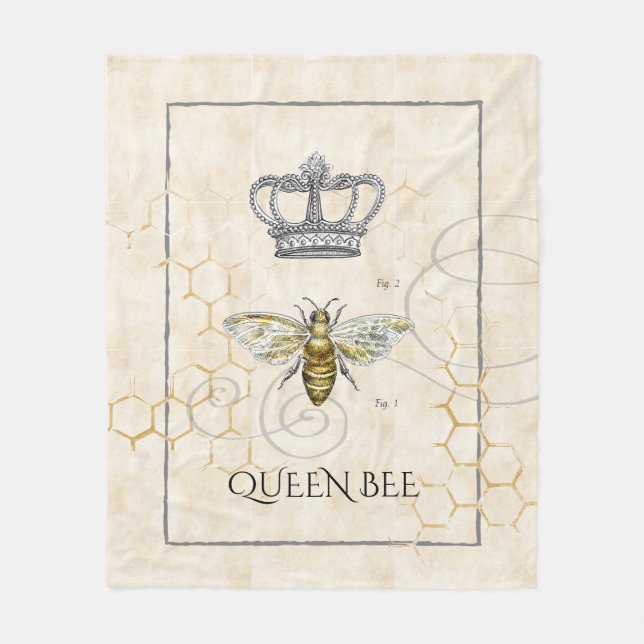 Cobertor De Velo Vintage Queen Bee Royal Crown Honeycomb (Frente)