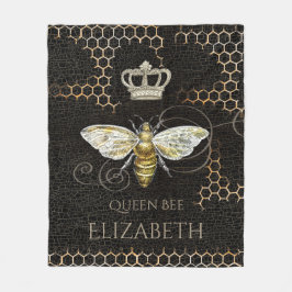 Cobertor De Velo Vintage Queen Bee Royal Crown Honeycomb Black