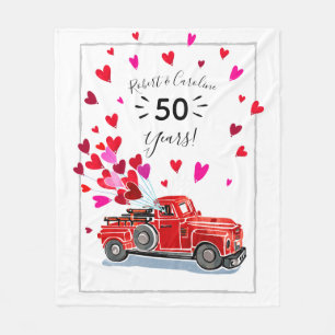 Cobertor De Velo Vintage Red Truck Hearts Adicionar Nomes Aniversár