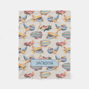 Cobertor De Velo Vintage Retro Planes Aviation Patterno Baby Boy