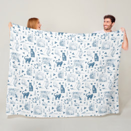 Cobertor De Velo Vintage Retro Toile Patterno Cat Catnip White Blue