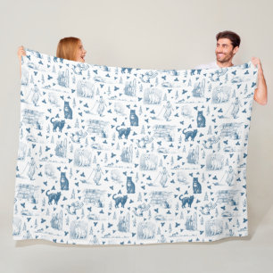 Cobertor De Velo Vintage Retro Toile Patterno Cat Catnip White Blue
