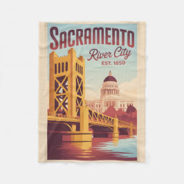 Cobertor De Velo Vintage Sacramento California Retro Travel Poster 
