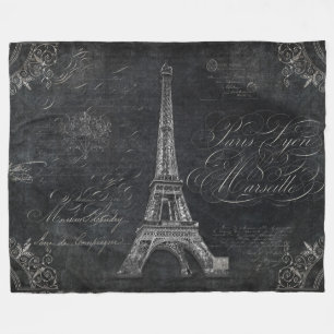 Cobertor De Velo Vintage Script Paris Eiffel Torre Black Black