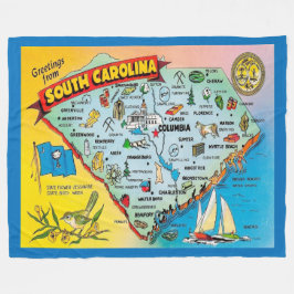 Cobertor De Velo Vintage South Carolina Map Postcard