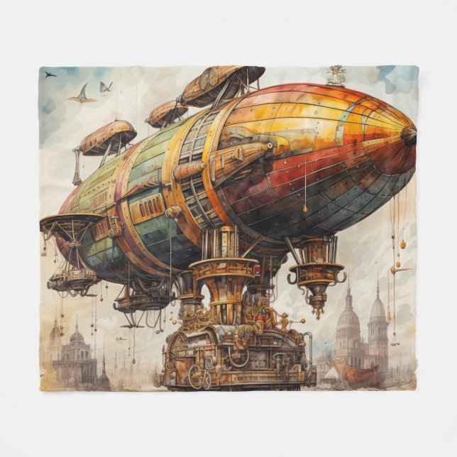 Cobertor De Velo Vintage Steampunk Zeppelin (1) (Frente (Horizontal))