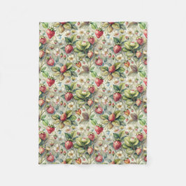 Cobertor De Velo Vintage Strawberry Garden Botânica Watercolor