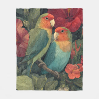 Cobertor De Velo Vintage Tropical Lovebirds Floral Fleece Blanket