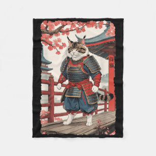 Cobertor De Velo Vintage Ukiyo-e Samurai Cat. Kimono Sumi-e Ninja