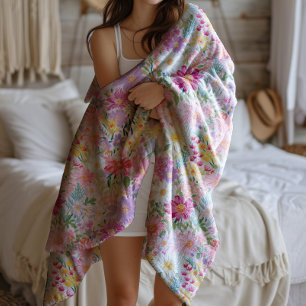 Cobertor De Velo Vintage Watercolor Summer Primavera Floral