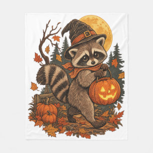 Cobertor De Velo Vintage Witch Mapache Halloween Abóbora Outono Out