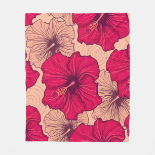 Cobertor De Velo Vintagem de Flores de Hibisco Desenhadas à Mão