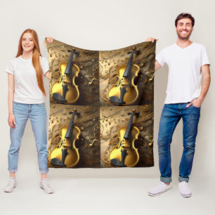 Cobertor De Velo Violina Dourada Vintage Nos Cordos Musicais Dourad