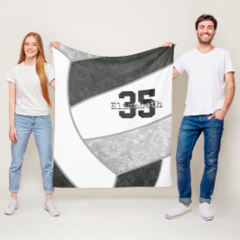 Cobertor De Velo Vôlei de cinza negra com nome personalizado para a