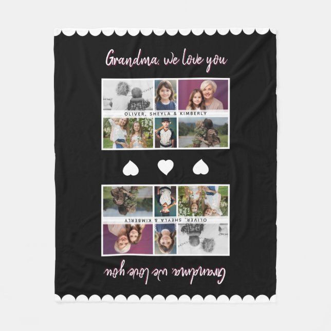 Cobertor De Velo Vovó, amamos vocês, netos 6 Colagem de Fotografias (Frente)