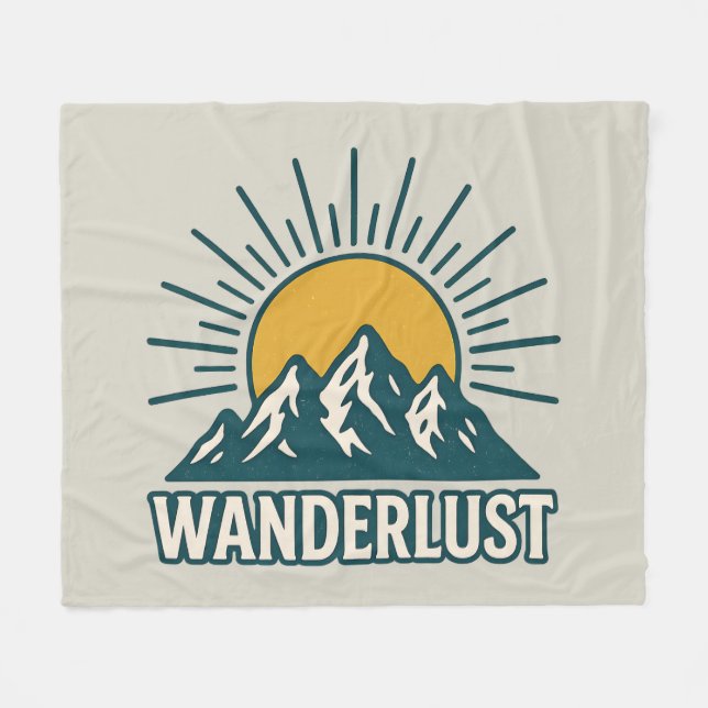 Cobertor De Velo Wanderlust Retro Teal Mountain Sunrise | Hiking (Frente (Horizontal))
