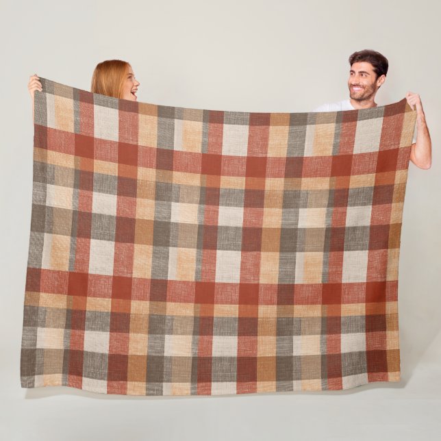 Cobertor De Velo Warm Autumn Plaid Fabric Texture in Rust and Beige (In Situ)