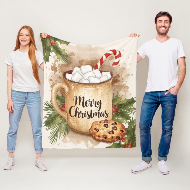 Cobertor De Velo Warm cocoa merry Christmas holly cozy festive (In Situ)