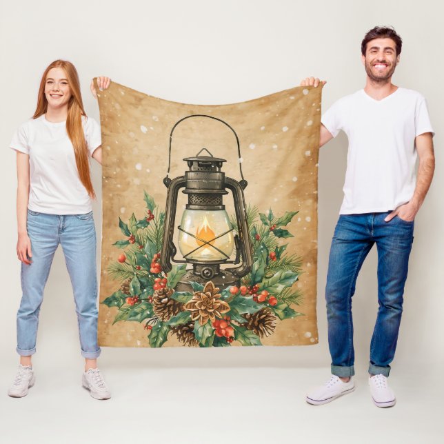 Cobertor De Velo Warm lantern christmas holly pine rustic cozy  (In Situ)