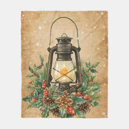 Cobertor De Velo Warm lantern christmas holly pine rustic cozy 