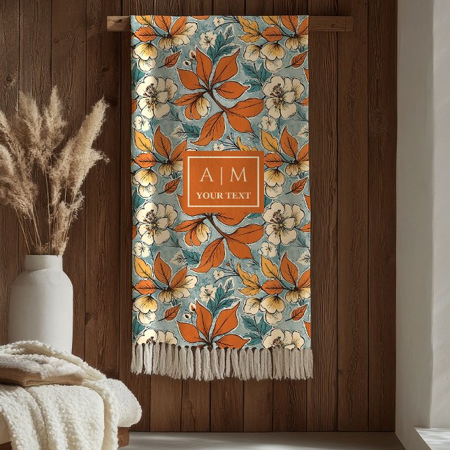 Cobertor De Velo Warm Terracotta Copper Pastel Green Fall Flowers  (Warm Terracotta Copper Pastel Green Fall Flowers Blanket)