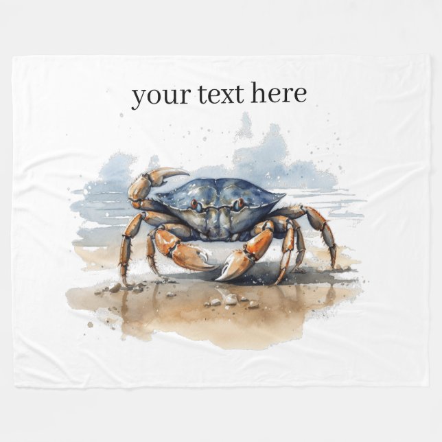 Cobertor De Velo Watercolor Beach Crab, personalizado (Frente (Horizontal))