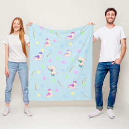 Cobertor De Velo Watercolor cute Unicorn rainbow stars pattern 
