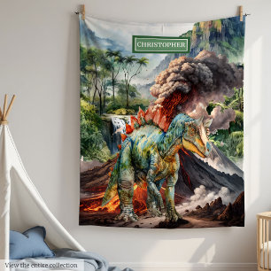 Cobertor De Velo Watercolor Dinossaur Birthday Blanket Personalizad