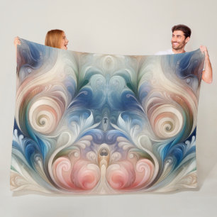 Cobertor De Velo Watercolor Fantasy Floral Pastel Blue & Cream