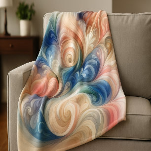 Cobertor De Velo Watercolor Fantasy Floral Pastel Blue & Cream