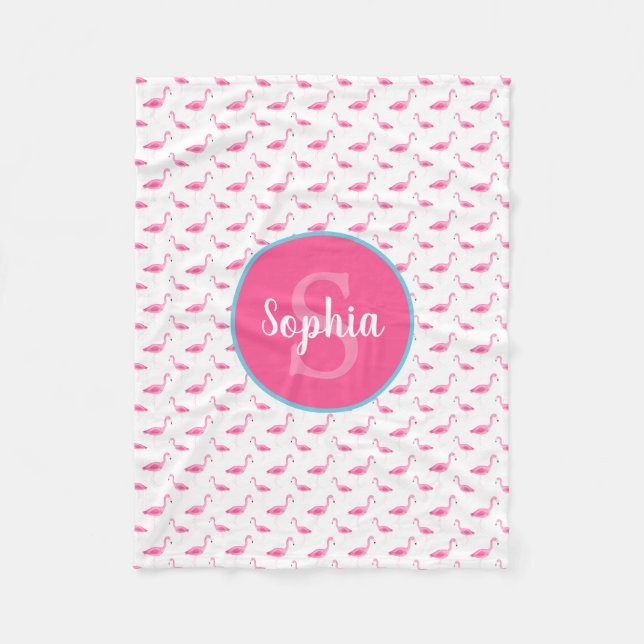 Cobertor De Velo Watercolor Flamingo Pattern Personalizado Monogram (Frente)