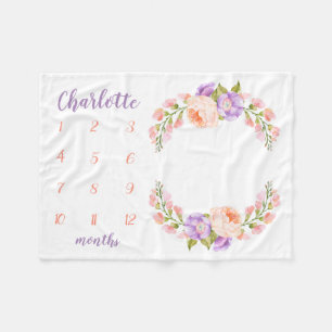 Cobertor De Velo Watercolor Floral Monograma Baby Milestone Foto