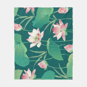 Cobertor De Velo Watercolor lotus: flores sem costura vindimas.