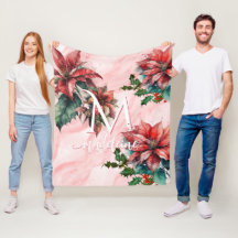 Watercolor Red Poinsettia MistletoName Christmas