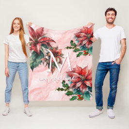 Cobertor De Velo Watercolor Red Poinsettia MistletoName Christmas