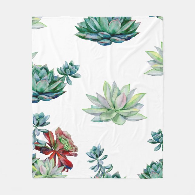 Cobertor De Velo Watercolor succulents seamless pattern, echeveria  (Frente)
