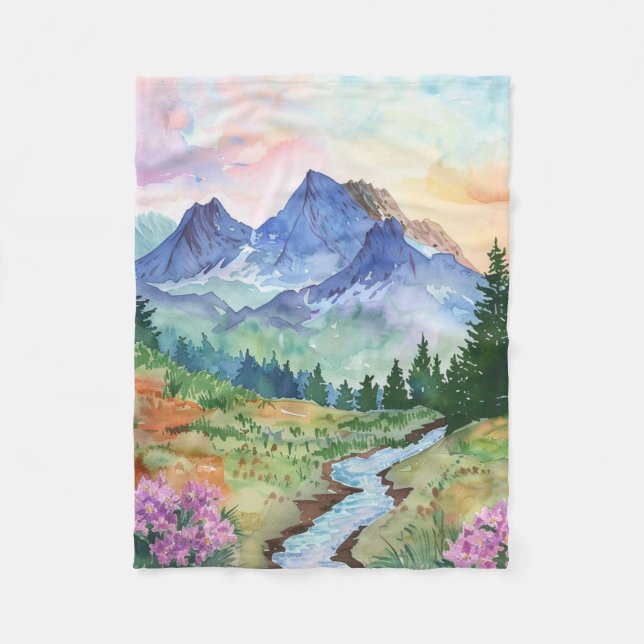 Cobertor De Velo Watercolor Summer Mountain (Frente)