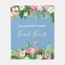 Cobertor De Velo Watercolor Tropical Floral Family Beach House Blue