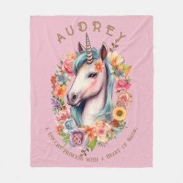 Cobertor De Velo Watercolor Unicorn e Floral Wreath