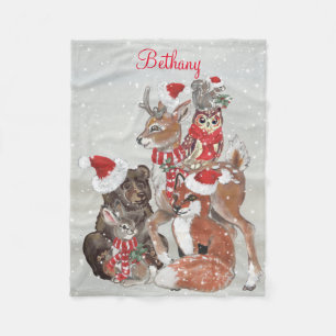Cobertor De Velo Watercolor Woodland Animal Christmas Custom