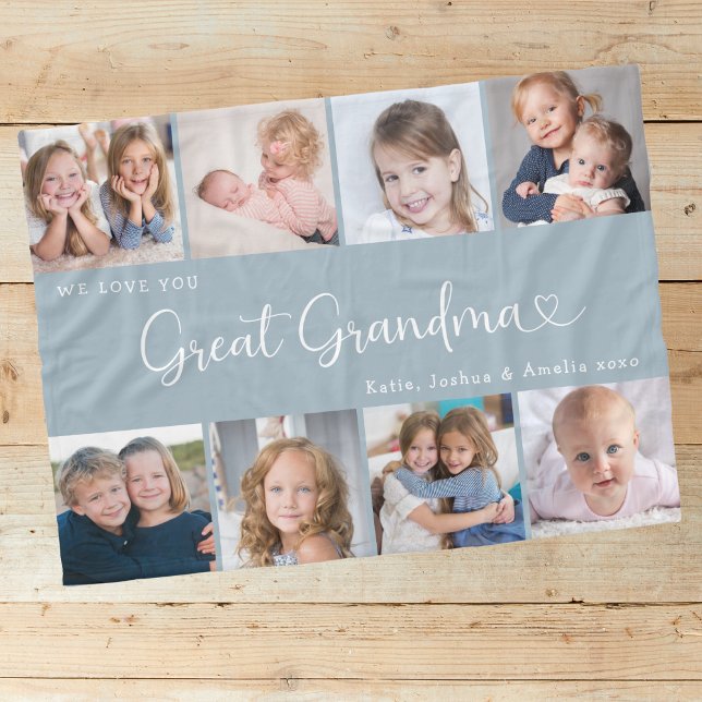 Cobertor De Velo We Love You Great Grandma Photo Collage Heart (Criador carregado)