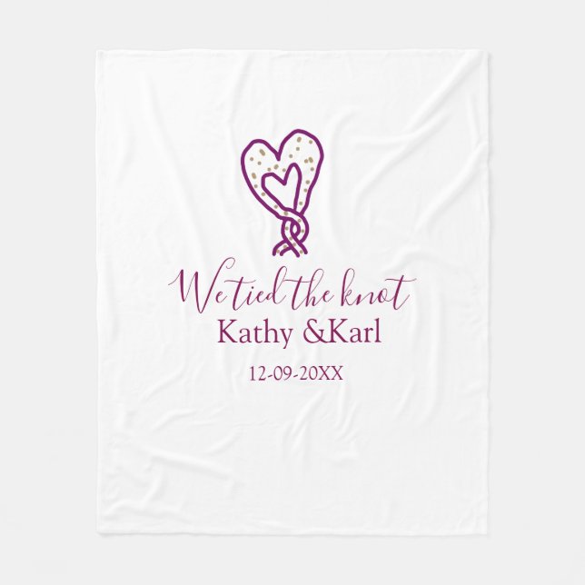 Cobertor De Velo We tied the knot pink heart knots name date romant (Frente)