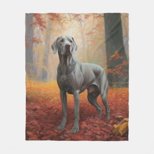 Cobertor De Velo Weimaraner das Folhas de outono cai inspirado (Frente)