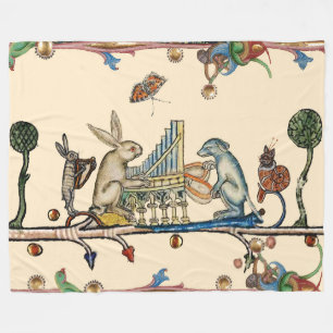 Cobertor De Velo WEIRD MEDIEVAL BESTIARY MAKING MUSIC,Rabbit, Dog